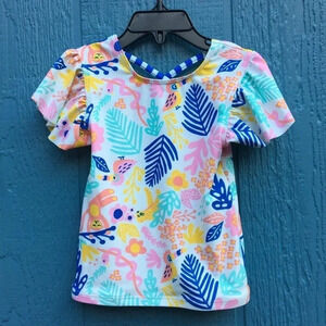 Harper Canyon Bright Multicolor Tropical Print Rash Guard Kids Girls Size 4